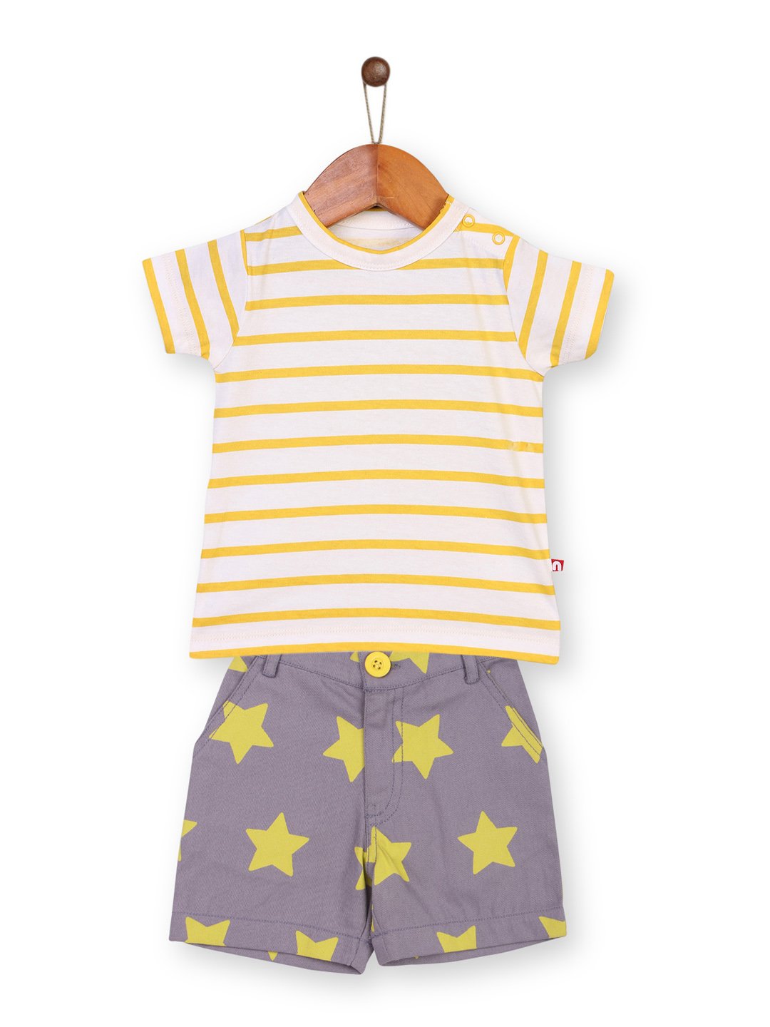 Organic Cotton Striped Round Neck T-Shirt & Shorts Set For Baby & Kid Boys